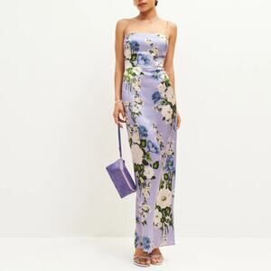 Reformation Frankie Silk Slip Dress NEW Garden Soiree Purple Floral Slim NWT 10